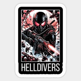 dynamic composition of Helldivers fighting against a swarm of insect-like aliens - fantasy Sticker